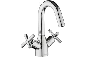 PaulGurkes Waschtischarmatur mit Kreuzgriffen Zweigriffarmatur Wasserhahn Armatur Hahn Mischbatterie Waschbecken-Armatur 360°-Grad schwekbar