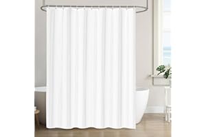LUKDUNG 200 x 200 cortina de baño de poliéster textil, cortina de ducha antimoho para baño, cortina de ducha de tela impermeable lavable, cortina de ducha con 13 ganchos, color blanco