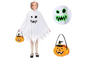 NebulaGlam Geist Umhang Gespenst für Kinder, Gespenst Kostüm, Halloween Kostüm Kinder Mit Leuchtendem für Cosplay Karneval Halloween Fasching Kostüm Party