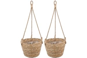 Olly & Rose Natural Hanging Basket 2 Pack Plant Pots D 18cm H 14cm Total Height 48cm - Indoor Hanging Planters