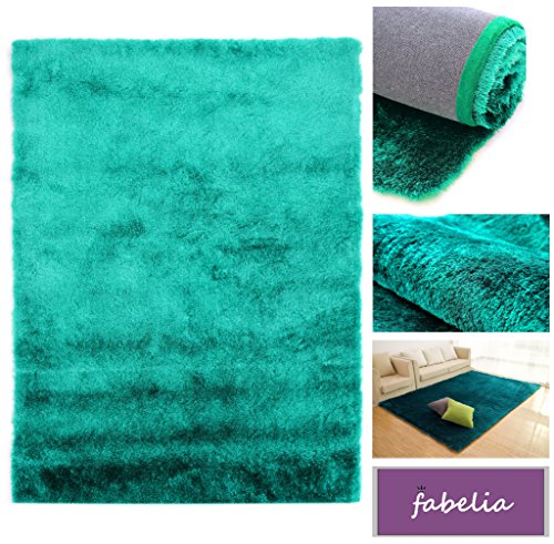 Fabelia Alfombra de Pelo Largo Shaggy Gentle Luxus - Satin Luxury - Monocolor - Handtufted - Precio Super Económico (Alfombrilla/Antecama, 80 cm x 150 cm, Turquesa)