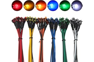 Lyeteung 60 Sztuk 5mm 12V Przewodowe Diody LED z Rozproszoną Kolorową Soczewką, Biały Czerwony Pomarańczowy Żółty Niebieski Zielony, 20cm Dioda LED + 60 Sztuk 5mm Plastikowy Uchwyt LED