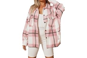 Crazy Fashion Womens Check Fleece Casual Jacket Shacket Women Long Sleeve Top Shirt Tunic Oversize Baggy Coat