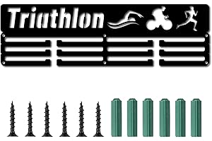 CREATCABIN Portamedaglie Triathlon Sport Nuoto Bici Corsa Parole Premi Espositore Supporto da Parete Appendiabiti Decor per Champions 3 Gradino Medaglia Oltre 60 Medaglie Giochi Olimpici, Nero