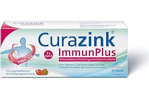 ‎CURAZINK STADA Curazink ImmunPlus - Nahrungsergänzungsmittel zur Unterstützung des Immunsystems – mit hochdosiertem Zink (25mg), Selen und Vitamin C - 1 x 20 Lutschtabletten