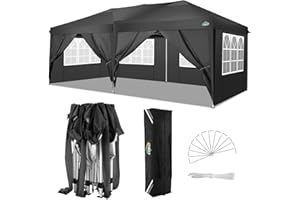 COBIZI Carpa 3x6 Cenador Plegable Impermeables Techo de Pabellón de Jardín ​de Revestimiento de PVC Protección UV 50+ con 6 Paredes para Cenador Carpa Toldo para Jardin, Playa, terraza, Negro