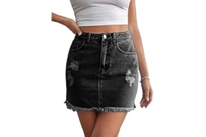 JayscreateEU Damen Sommerrock Jeansrock Enger Rock Minirock mit Tasche Hüftrock A-Linie Rock mit Taschensaum Rock mit Fransen,Schwarz,S