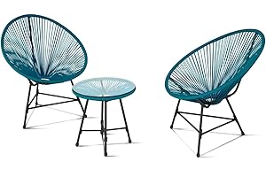 IDMarket - Salon de Jardin Izmir Table et 2 fauteuils Oeuf Cordage Bleu Canard