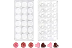 Mlysnd Molde Bombones, 2 Piezas Molde Tableta Chocolate Plástico Molde Policarbonato Para DIY Jalea Dulce Bandeja Herramienta Para Hornear, Transparente, 13,5 * 27,4 cm (Corazón, Crisantemo)