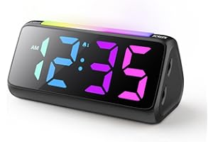 NETZU Wecker Digital, Digitaler Wecker Kinder mit Licht, Bunter LED Anzeige, 0-100% Helligkeitsdimmer, 2 Alarme, Snooze, 3 Wecklautstärke, USB Ladeanschluss, Kinderwecker für Schlafzimmer