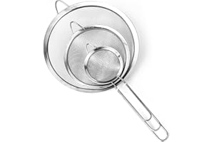 Hotype Lot de 3 Tamis Maille Fine, Cuisine Passoire Mailles Avec Poignée, Tamis la Farine en Acier Inoxydable, pour égoutter Nouille Poudre Pâtisserie Riz Légumes Blanc D'oeuf, 7cm, 12cm et 18cm