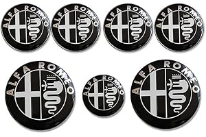 HHHX 7 Set 60mm Wheel Center Cap Emblem, Pour Alfa Romeo Brera 159 SW New Spider Giulietta Nouveau Logo 74mm Capot Tronc + Volant Badge Car Styling Accessoires