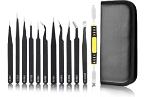 NAHKZNY Pinzetten Set 12PCS Edelstahl Pinzette Anti-Statik Präzise Pinzette für Elektronik Industrie Schönheit Präzisionsarbeit(schwarz)