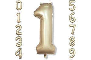 ISNDARE 40 Inch Gold Number 1 Balloon for 1st Birthday Decoration, Metallic Light Gold Mylar Foil Number Balloons 0-9 for Boys Girls, Champagne One Helium Balloons for Women Men 1st Anniversary Party Supplies