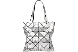 whatUneed Womens Top-Handle Bags, Geometric Luminous Shoulder Bag, Foldable PU Leather Shard Lattice Tote Bag Shopping Bag