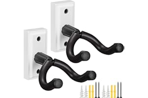 POGOLAB Guitar Wall Mount, 2 Pack Guitar Hanger, Hook with Design for Anti-Slip, Display Holder with Screws, Easy to Install, for Acoustic Electric Guitar, Bass, Ukulele, Banjo, Mandolin (White)