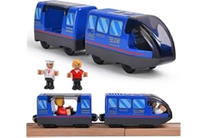 HOTUT Train de Locomotives à Piles, Train Electrique Enfant Connexion Magnétique, Trains Électrique Haute Vitesse avec Phares Avant et Son, Compatible avec Thomas, Brio, Chuggington, pour Dès 3 Ans