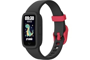 BIGGERFIVE Vigor 3 Pulsera de Actividad para Niños, Reloj Inteligente con Pantalla AMOLED, Funciona Sin App ni Móvil, Impermeable 3ATM, Monitor Ritmo Cardíaco y Sueño para Niños Niñas 5-15 Años, Negro