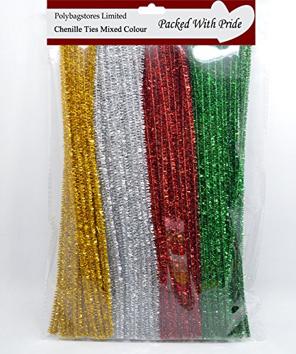 POLYBAGSTORES100 *GLITTER MIXED* CHENILLE CRAFT STEMS/ARTS & CRAFTS/PIPE CLEANERS / 30cm / 12"
