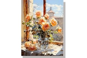 hoshiron Dipingere con i Numeri Adulti, Paint by Numbers Kit, Colorare con i Numeri Adulti, Dipingi con i Numeri con Tela, Vernice Acrilica e 3 Pennelli(senza Cornice40 x 50cm-Fiori 02