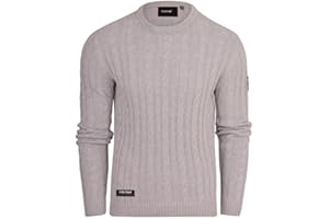 Firetrap Men's Cable Knit Jumper - Casual Crew Neck Warm Long Sleeve Pullover Sweater Tops for Men Cotton Cable Knitted Fisherman Jumpers Chunky Smart Designer Winter Sweaters
