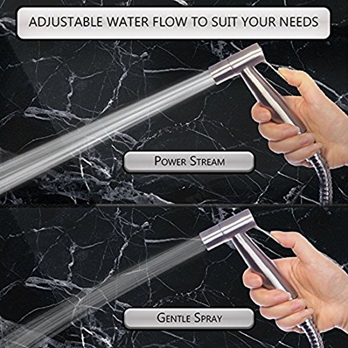 Ctbd Hand Bidet Sprayer Edelstahl Douche Sprayer Shattaf Toilette Bad Handbrause Düse Kopf Set mit 49-Zoll-Schlauch und Halterung Halter - 5