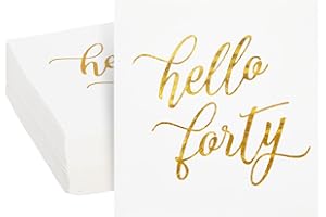 BLUE PANDA 50 Pack Hello Forty Napkins, 3-ply Paper Serviettes, Happy 40th Birthday Decorations for Women, White and Gold Foil, 25 x 25 cm