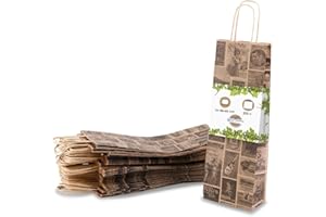 BIOZOYG 250 buste di carta Sacchetti regalo per bottiglie con manico 14x8x40cm carta Kraft grammatura 100 G/M2 confezione pregiata per vino I sacchetto vino I busta regalo per vino I Natur Bacchus