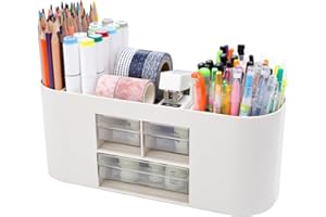 DoocliB Schreibtisch Organizer, Organizer Schreibtisch 10 Fächer Große Kapazität,Doppelschicht Transparente Schublade,Platzsparendes Desk Organizer (Beige)