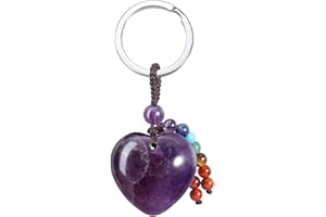 JSDDE Porte-clés en Cristal Pierre de Coeur 7 chakras Pierre Precieuse Pendentif Frange Fantaisie Bijoux