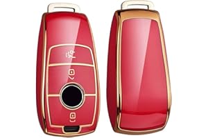 HIBEYO Etui na kluczyki samochodowe z termoplastycznego poliuretanu (TPU), pasuje do zielono-złota, 3 etui ochronne, pokrowiec na klucze, pokrowiec na kluczyki do Mercedes Class-E S A CLA GLA GLE GLC GLK AMG skrzynka na klucze (czerwono-złoty)