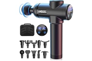ANSGEC Pistola Massaggio Muscolare, Massaggiatore Potente per Alleviare il Dolore, Pistola Massaggiante Portatile Profondo Tessuto 30 Velocità 3200 RPM, Massage Gun Ultra Silenzioso per Muscoli 10 Testine
