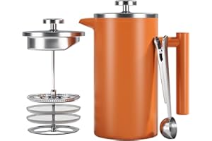 Enfmay Cafetière 1000ml,3 Level Filter Double-Walled Insulated French Press Caffettiere for Home and Office Coffee Pot,Stainless Steel French Press Coffee Maker,Extra 1Filter and 2-in-1 Clip Spoon