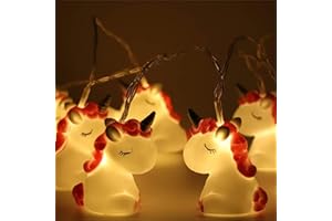 EXQUILEG Łańcuch świetlny z 10 diodami LED z motywem zwierzęcym, 1,5 m, dla dziewcząt, do sypialni, zasilany bateriami, do pokoju, na urodziny, imprezę, dekoracja (kolorowy jednorożec)