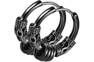 EAVUYIS Creolen Medizinischer Edelstahl Vintage Perforierter Knorpelschmuck Ohrring Creolen Geeignet für Männer und Frauen Punk Hip Hop Ohrringe Hypoallergen Schwarz