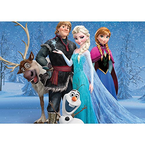 Vlies Fototapete PREMIUM PLUS Wand Foto Tapete Wand Bild Vliestapete - Kindertapete Anna Elsa Kristoff Olaf Schnee Bäume - no. 1971, Größe: 368 x 254 cm Vlies