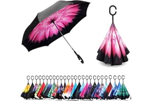 NNY Inc Double Layer Inverted Umbrella Cars Reverse Open Folding Umbrellas, Windproof UV Protection Large Self Stand Upside Down Straight Umbrella for Golf Women and Men with C-Shaped