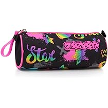 Astuccio Seven 3 Zip Con Penne E Colori - Portapenne Per Scuola, Nero Fucsia Iridescente - Foto 11