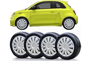 SOLIP car 14 inch wheel trims, Hub caps, Set of 4 Fiat 500 wheel trims, Silver/Black Full Set (4ag)