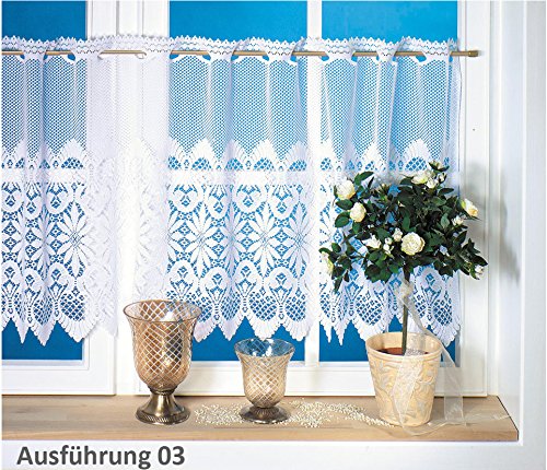 Bistrogardine Fenster Gardine Spitze Bornholm, Model wählbar, 160×60 cm Weiß, Ausführung 03 - 2