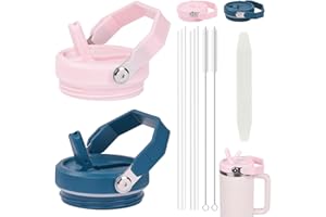 AYESY Coperchio di Ricambio per Stanley Cup, 2Pezzi 40oz per Stanley Cup Lid a Prova di Perdite, Riutilizzabili Cup Coperchio con 2 Cannucce e 2 Spazzola per Bottiglie, Antigoccia Sigillato Rimovibile