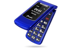 SweetLink F2 Téléphone Portable à Clapet Téléphone Portable Senior avec Gros Boutons, Fonction d'appel d'urgence SOS, Batterie 1000 mAh, Lampe de Poche, Radio FM, écran Couleur 2,4 Pouces, Bleu