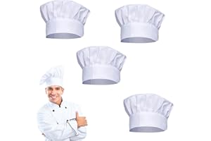 JKYVAA 4 Pcs Chef Hat Kitchen Hat Adjustable Elastic Chef Pizza Hat Cooking Hat Catering Hat Cotton Chef Cap for Women Men Unisex Adult Home Hotel Restaurant Use (White)