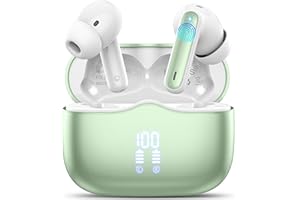 XINWLD Bezprzewodowe słuchawki douszne, słuchawki bezprzewodowe bluetooth 5.4 z mikrofonami z redukcją szumów ENC, 40 H z głębszym basem, wodoodporne słuchawki IP7 z wyświetlaczem LED, Zielony