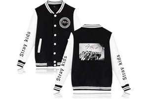 NCTCITY Stray Kids Kpop Sweat-Shirts Veste de Baseball à Manches Longues Boutons Avant Longue Pullover Manche Loose Loisir Pull Tops Bang Chan Changbin Hyunjin Felix Jeongin Minho Woojin