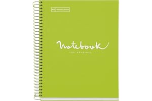 Miquelrius - Taccuino A5 Emozioni, 120 Fogli 90 g/m², Griglia 5 X 5 mm, 5 Strisce Colorate, Spirale Microperforata, Copertina Rigida, 2 Fori, Colore Verde Lime