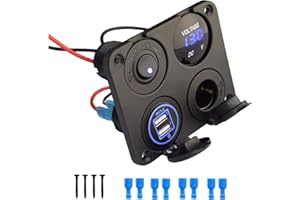 Etrogo Auto Schalter Panel 4-in-1 wasserdichte DC 12V mit QC3.0 USB Buchse, Auto Zigarettenanzünder, LED Voltmeter, Kippschalter für Wohnmobil Boot Caravan Truck