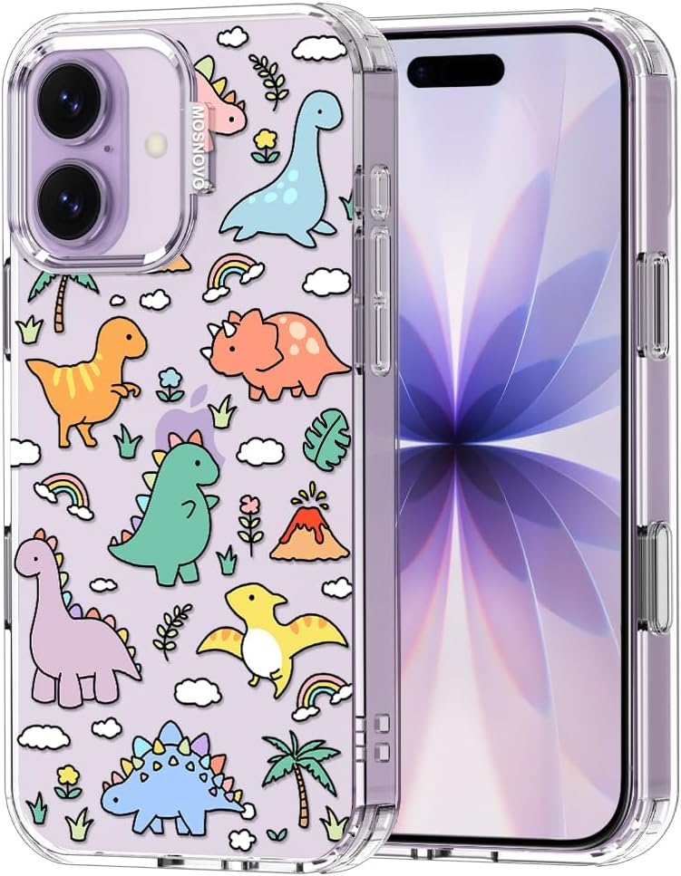 MOSNOVO Case for iPhone 17, [Buffertech 6.6ft Military-Grade Drop Protection] [Camera Control] Clear TPU Bumper Phone Case - Dinosaur Land