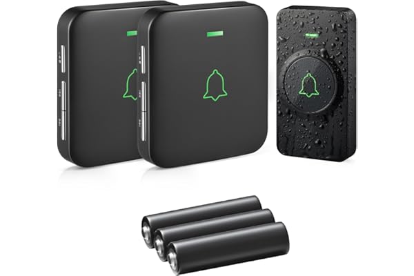 Sonnette sans Fil, AVANTEK Sonnette sans Fil extérieur étanche 400 m étanche, Kit de Carillon électronique, IP55 Eau et poussière, 52 mélodies aux 5 Niveaux de Volume, Batteries incluses, BA-12