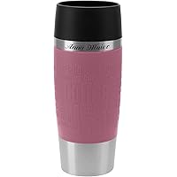 Emsa Thermobecher Travel Mug Altrosa 0,36 L mit Rund-Gravur gelasert Edelstahl Soft-Touch-Manschette mit Quick Express…